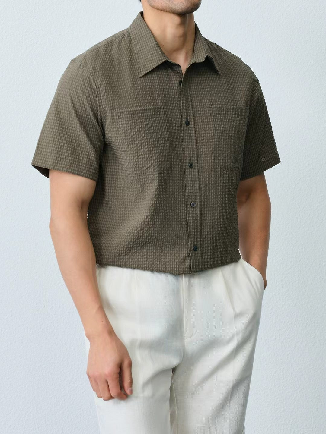 立體泡泡紋理短袖襯衫抗皺好整理