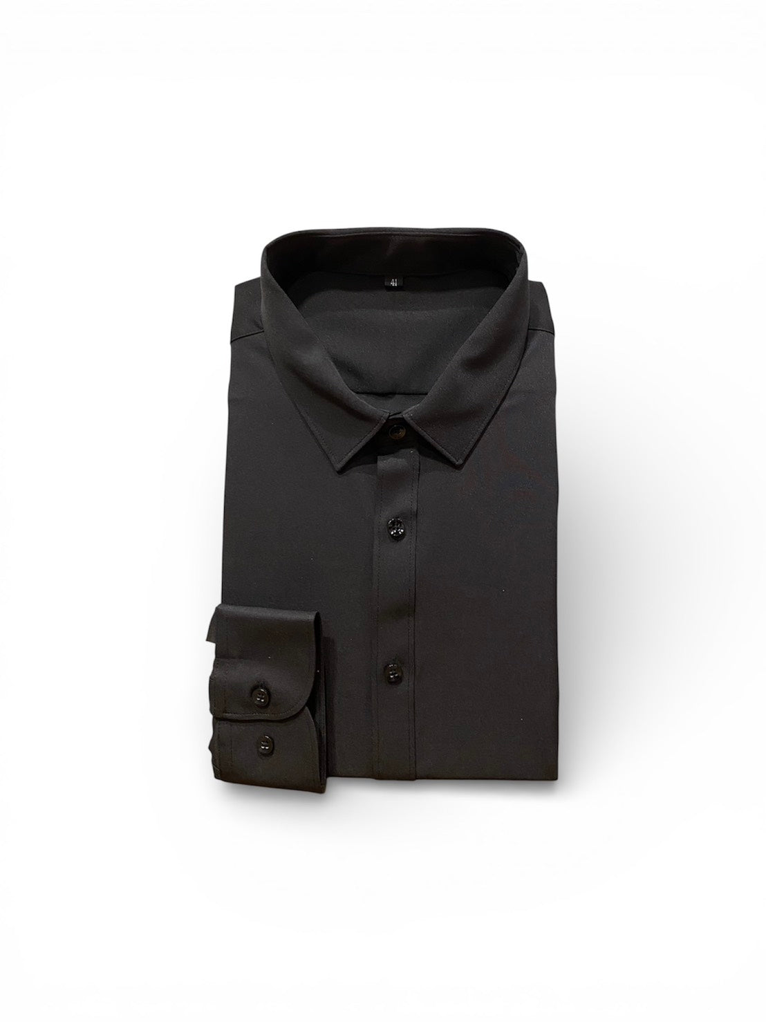 男士經典長袖商務正裝修身輕膚高級感黑白襯衫