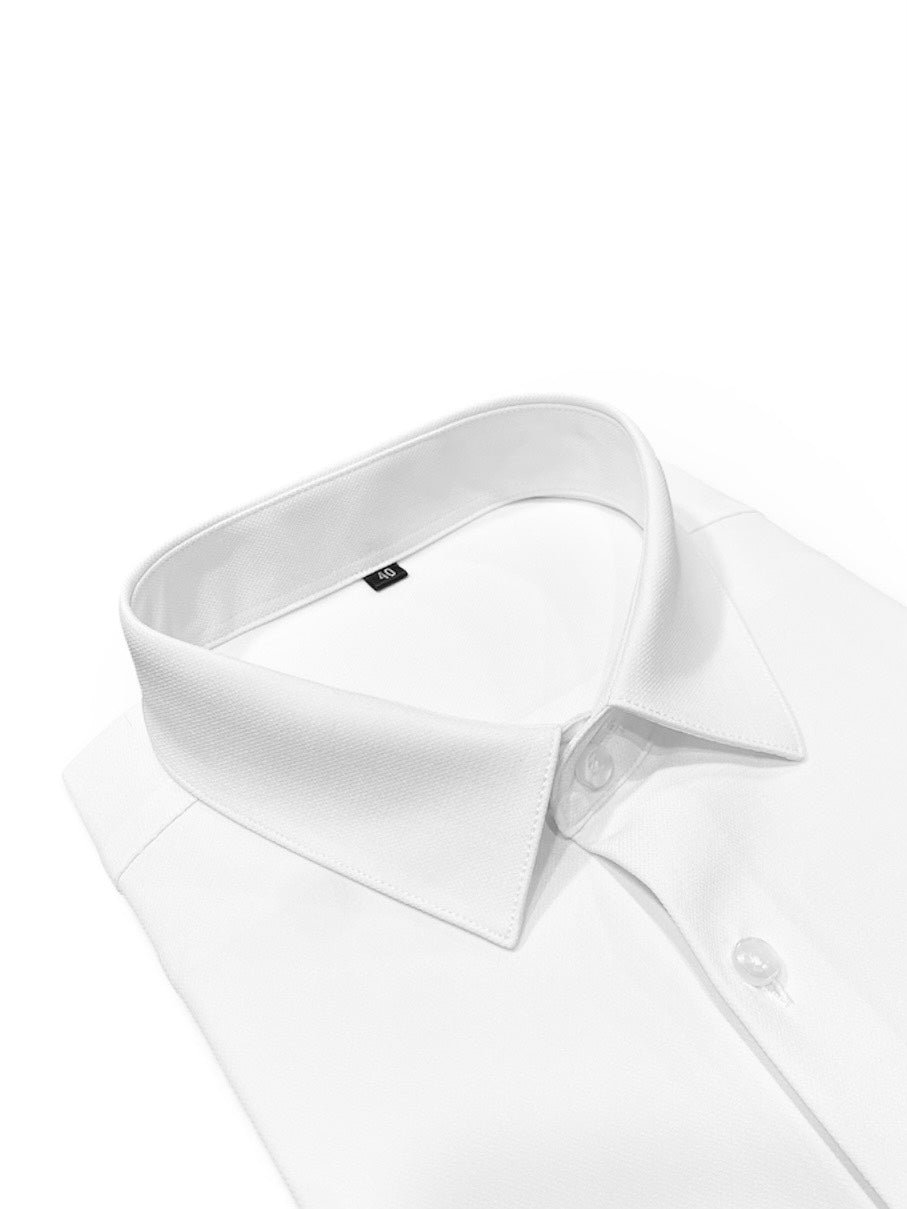 男士修身細紋抗皺商務白襯衫