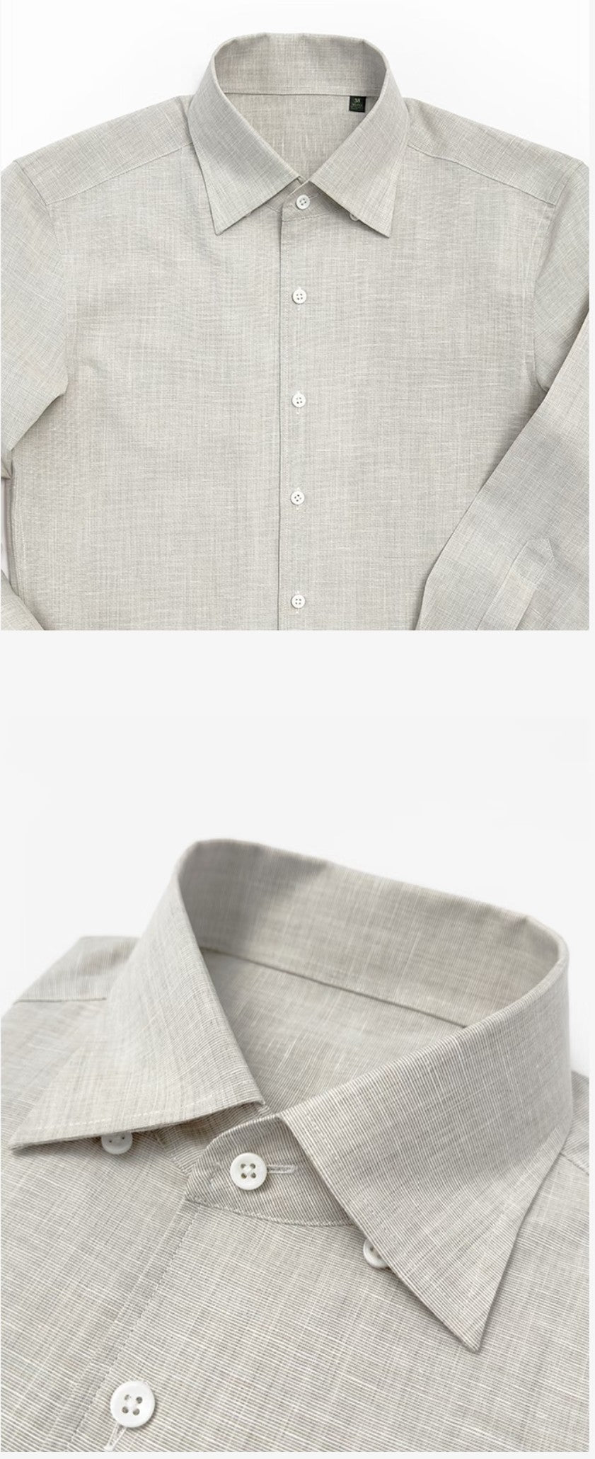 輕奢意式一片領亞麻襯衣淺杏棉麻休閒男襯衫老錢男士長袖亞麻襯衫