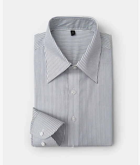 定制級條紋意式大尖領襯衫