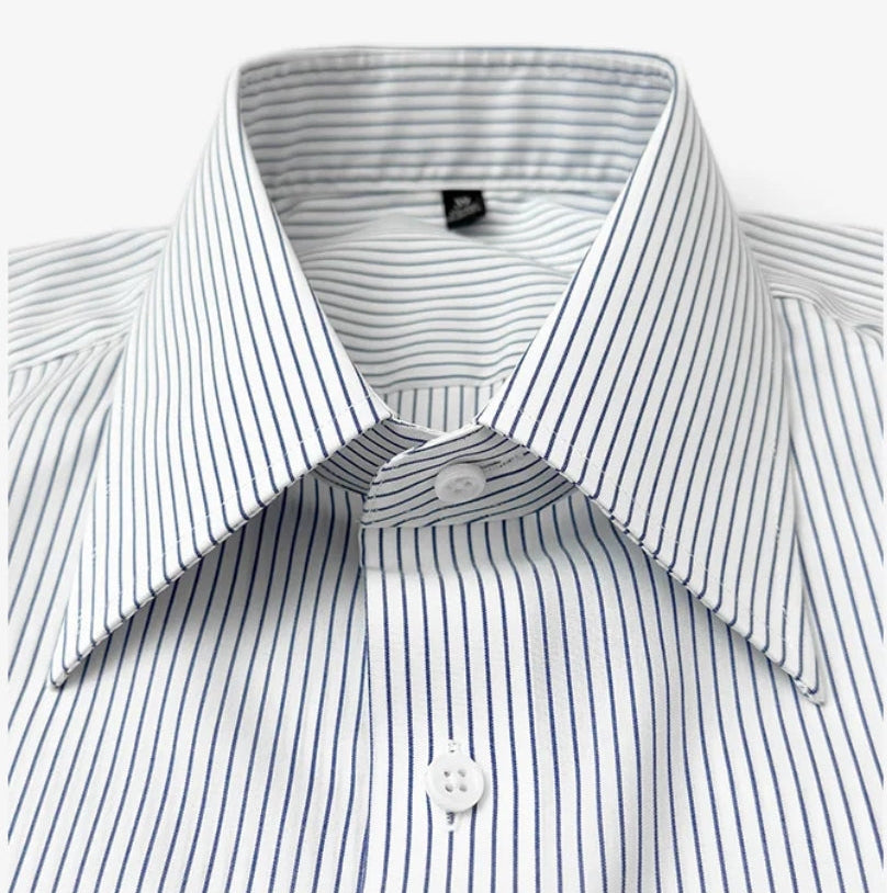 定制級條紋意式大尖領襯衫