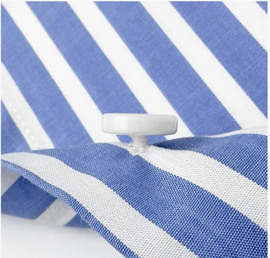 定制級意式藍白條大尖領襯衫