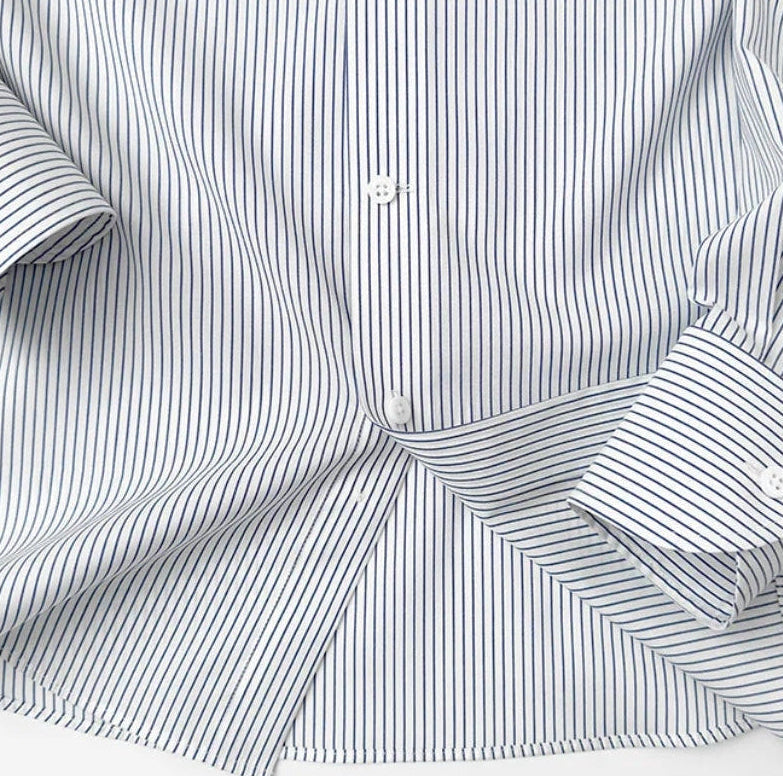 定制級條紋意式大尖領襯衫
