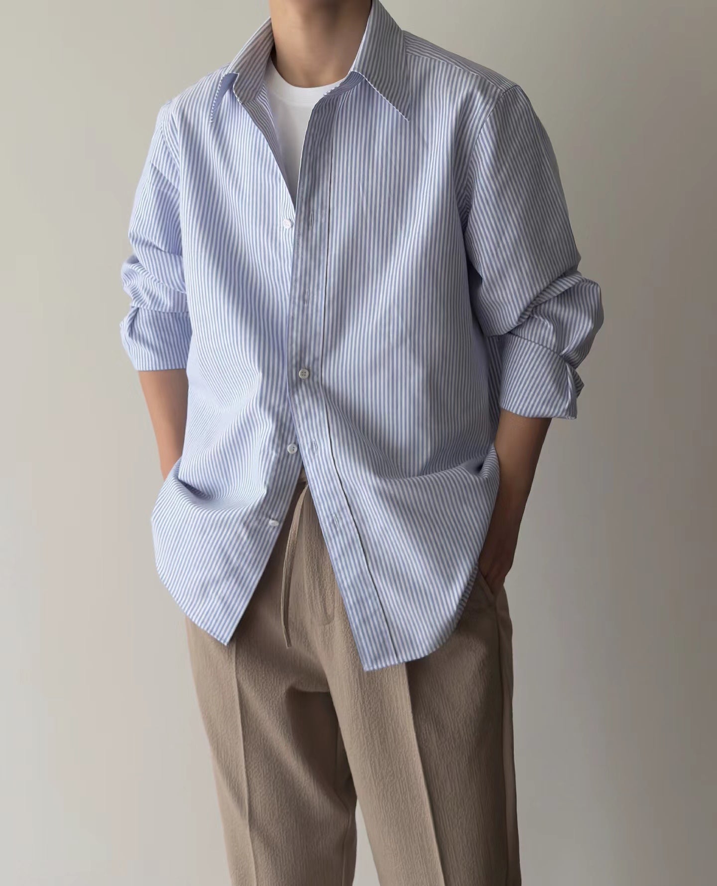 Cleanfit乾淨穿搭條紋寬松襯衫