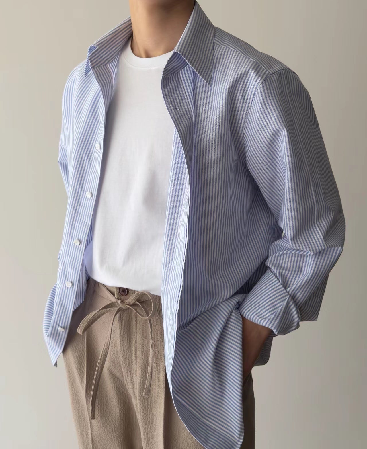 Cleanfit乾淨穿搭條紋寬松襯衫