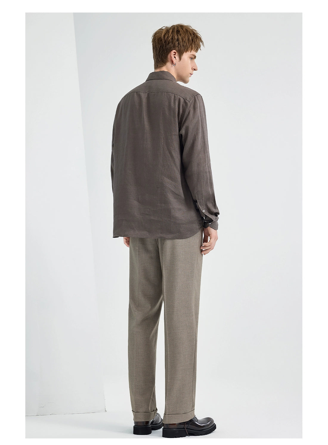 亞麻老錢風襯衫男長袖25秋季新款通勤休閒深灰色襯衣