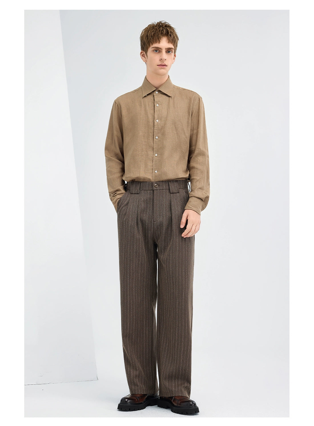 亞麻老錢風襯衫男長袖25秋季新款通勤休閒深灰色襯衣