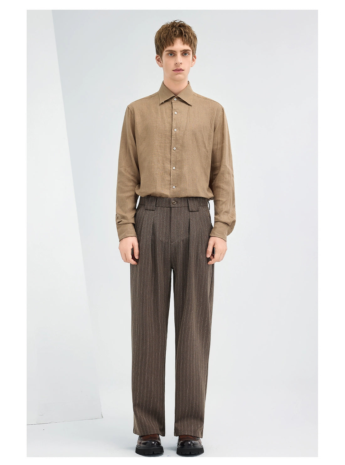 亞麻老錢風襯衫男長袖25秋季新款通勤休閒深灰色襯衣