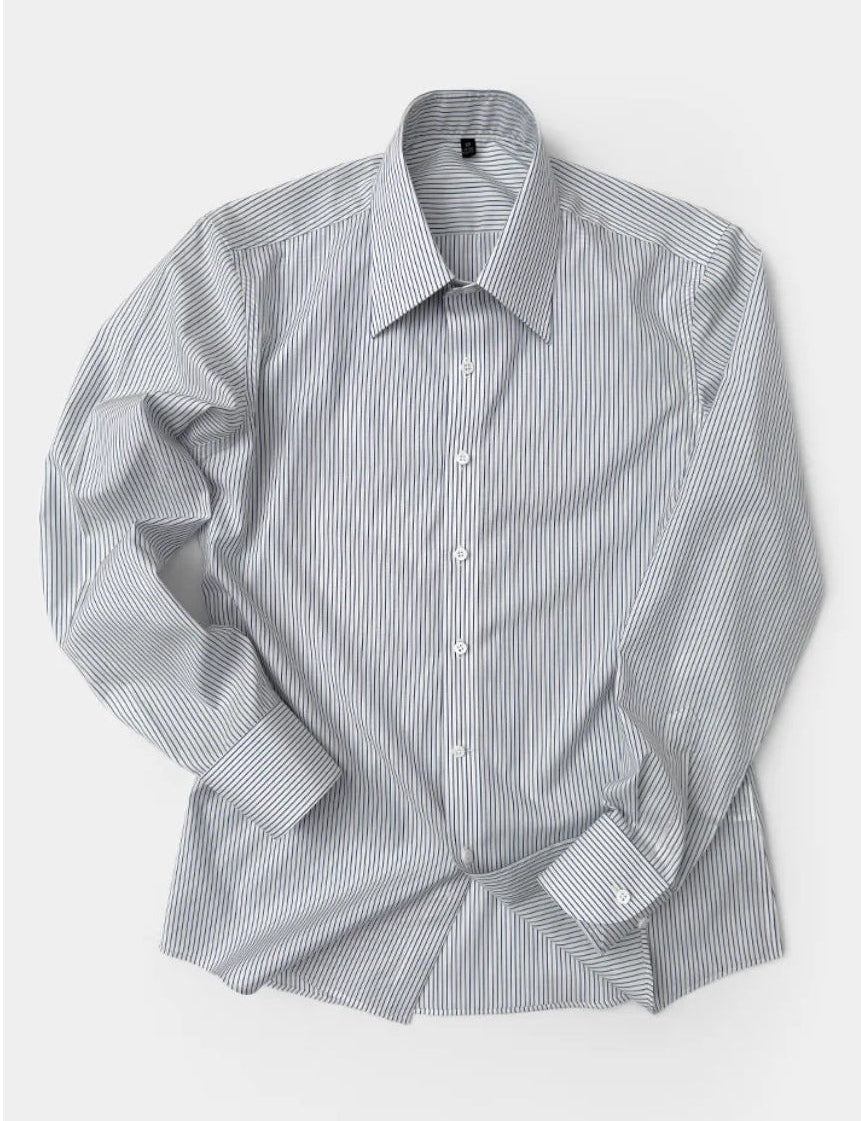 定制級條紋意式大尖領襯衫