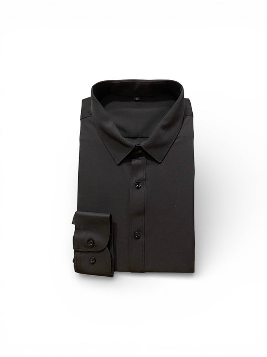 男士經典長袖商務正裝修身輕膚高級感黑白襯衫